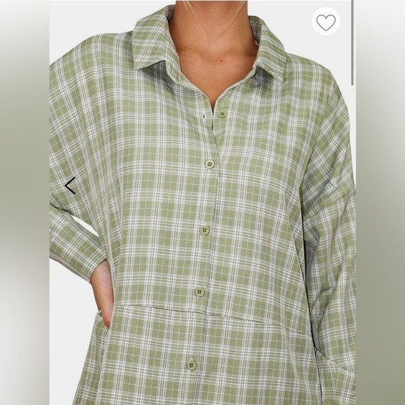 Missguided Oversized Shirt Dress in Sage Gingham-Green- Size 2- NWOT - Picture 4 of 11